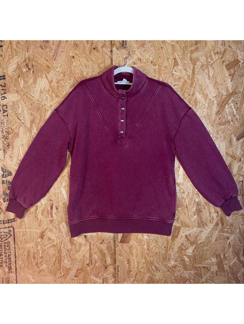 Burgundy Time And Tru Snap Collar Sweatshirt